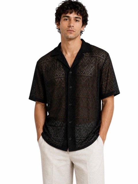 Malibu Drill Clothing Men’s See Through Geometric Button-Up Shirt